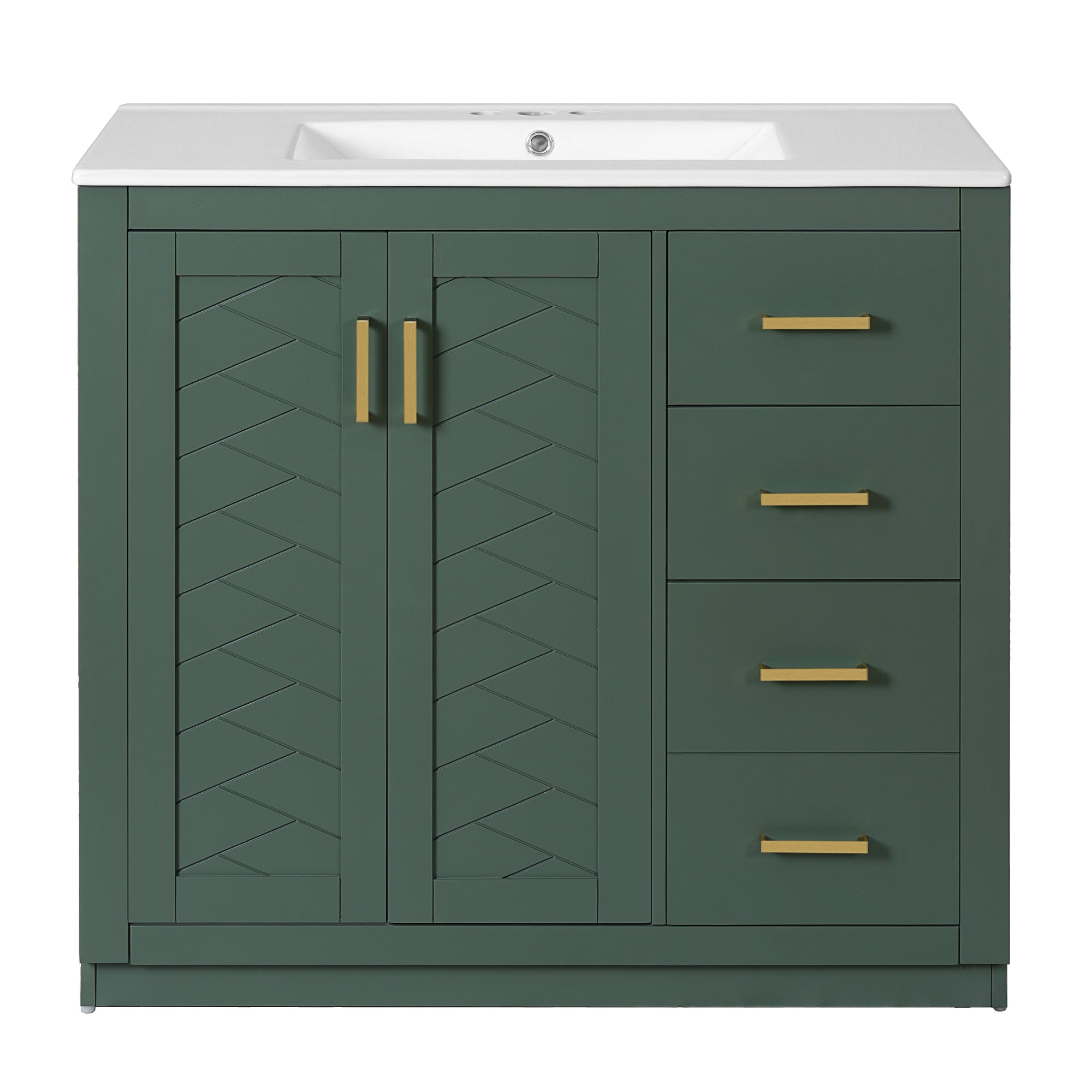 VanityFus 36-in Green Bathroom Vanity Undermount Single Sink Combo with Ceramic Top 2 Soft Close Doors 3 Drawers